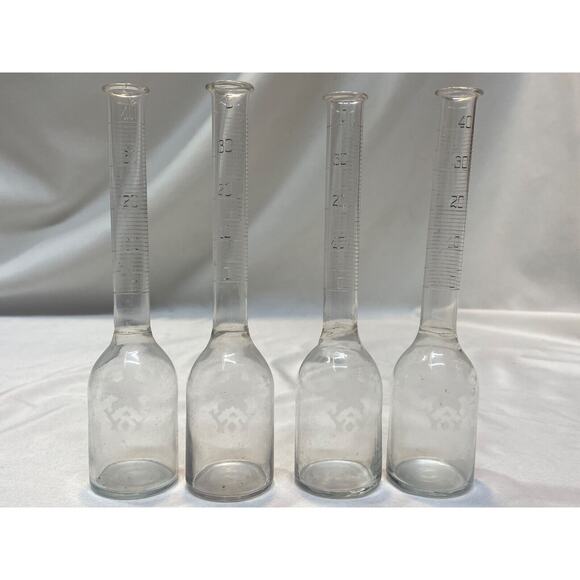 7 Antique Etched Clear Glass Cream Test Bottles of Volumetric Beakers - Picture 10 of 14